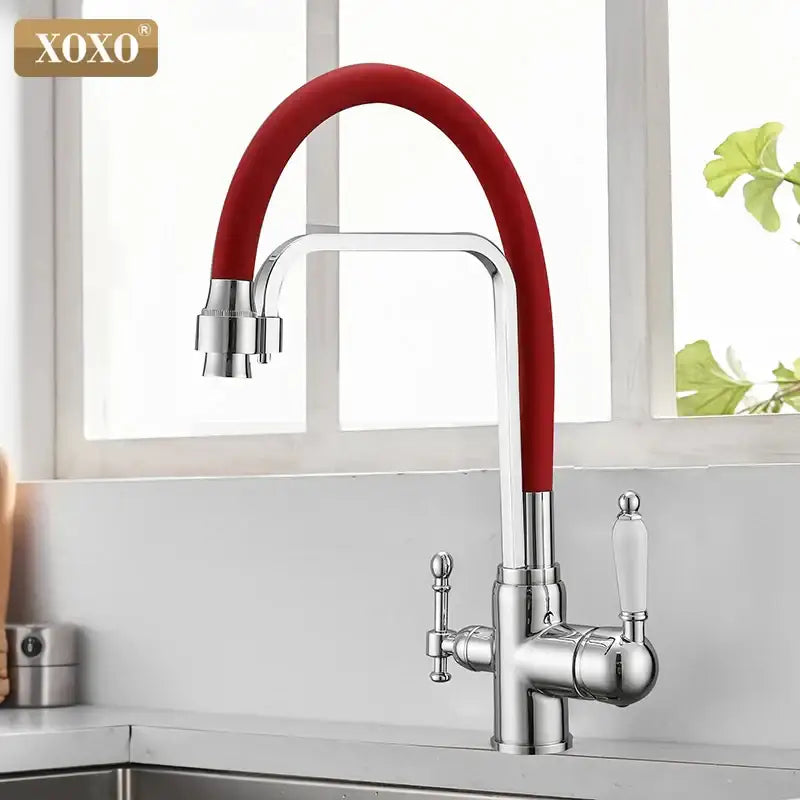 Black & chrome kitchen faucet with white ceramic handle
