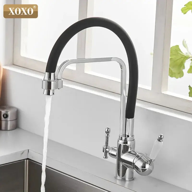 Black & chrome kitchen faucet with white ceramic handle