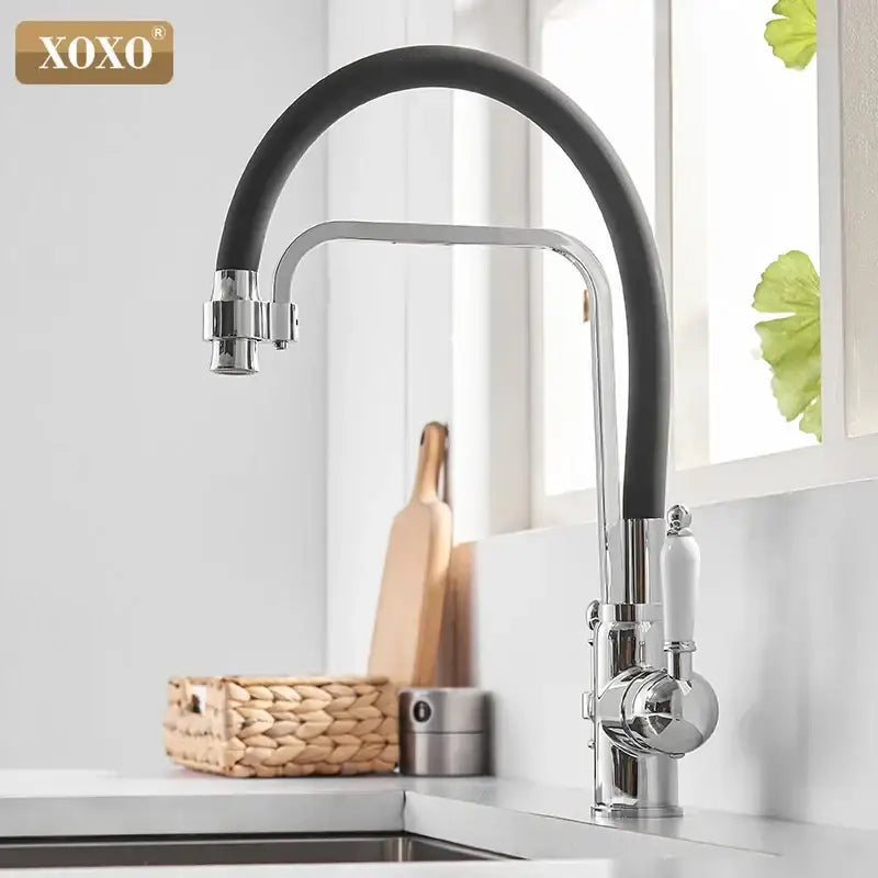 Black & chrome kitchen faucet with white ceramic handle