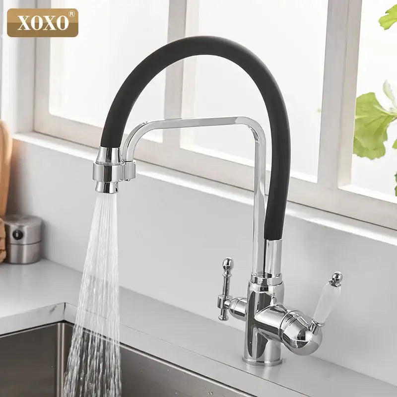 Black & chrome kitchen faucet with white ceramic handle