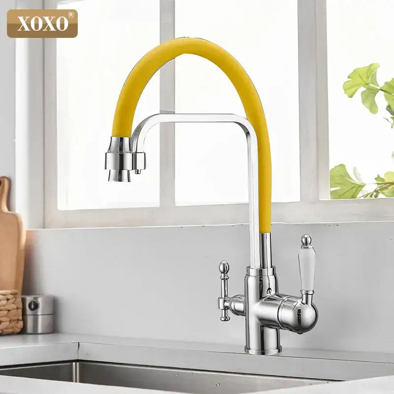 Black & chrome kitchen faucet with white ceramic handle