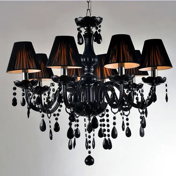 Black crystal chandelier lamps with fabric shades for dining room
