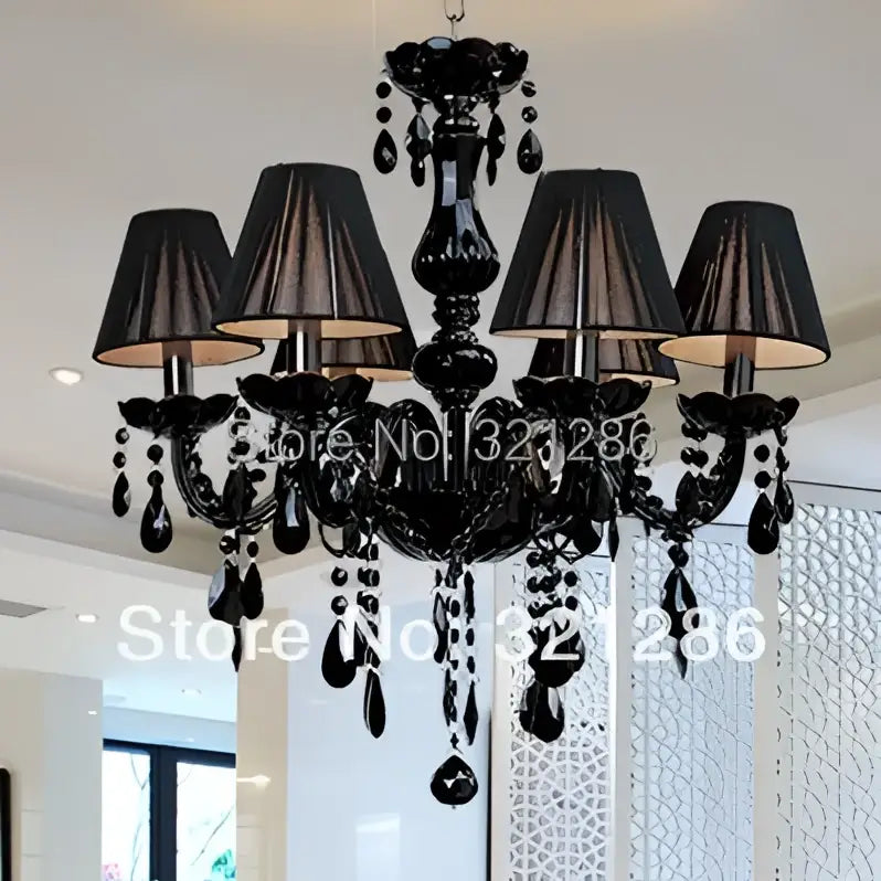 Black crystal chandelier lamps with fabric shades for dining room