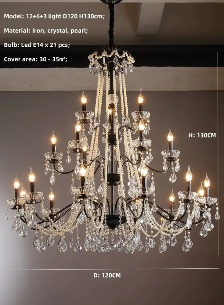 Black crystal chandelier with pearls foyer pendant light