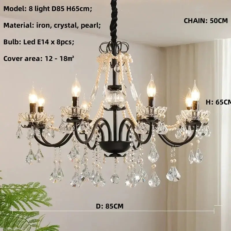 Black crystal chandelier with pearls foyer pendant light