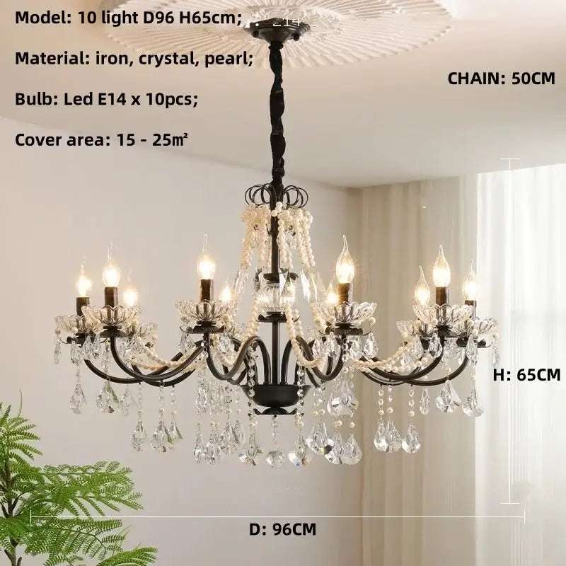 Black crystal chandelier with pearls foyer pendant light