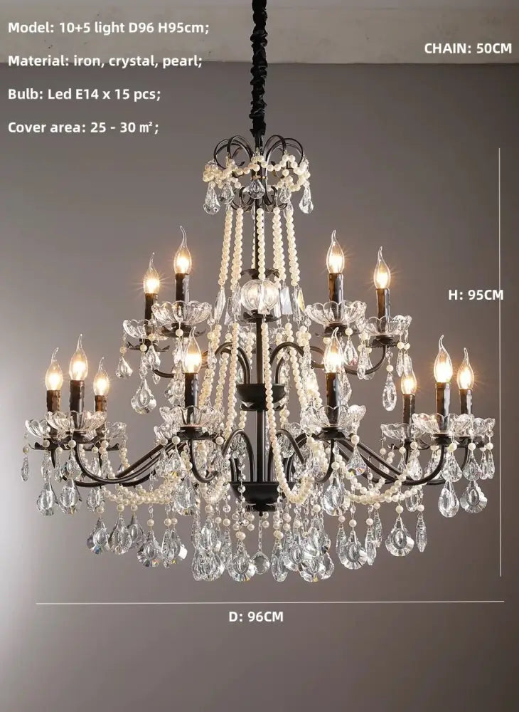 Black crystal chandelier with pearls foyer pendant light