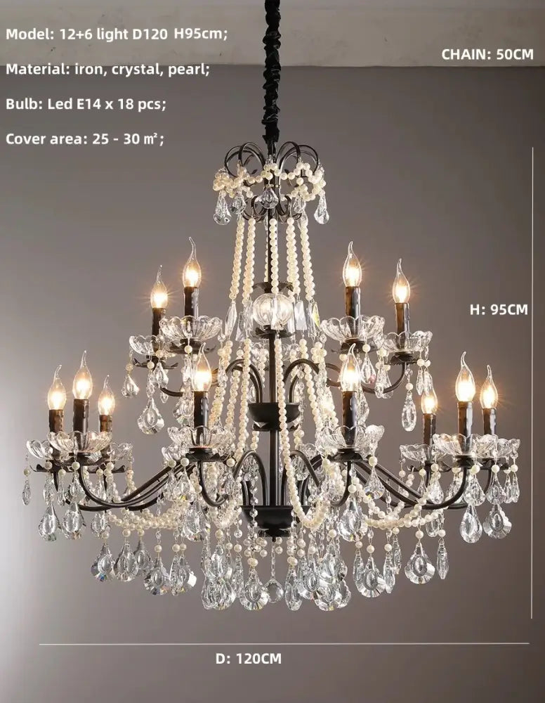 Black crystal chandelier with pearls foyer pendant light