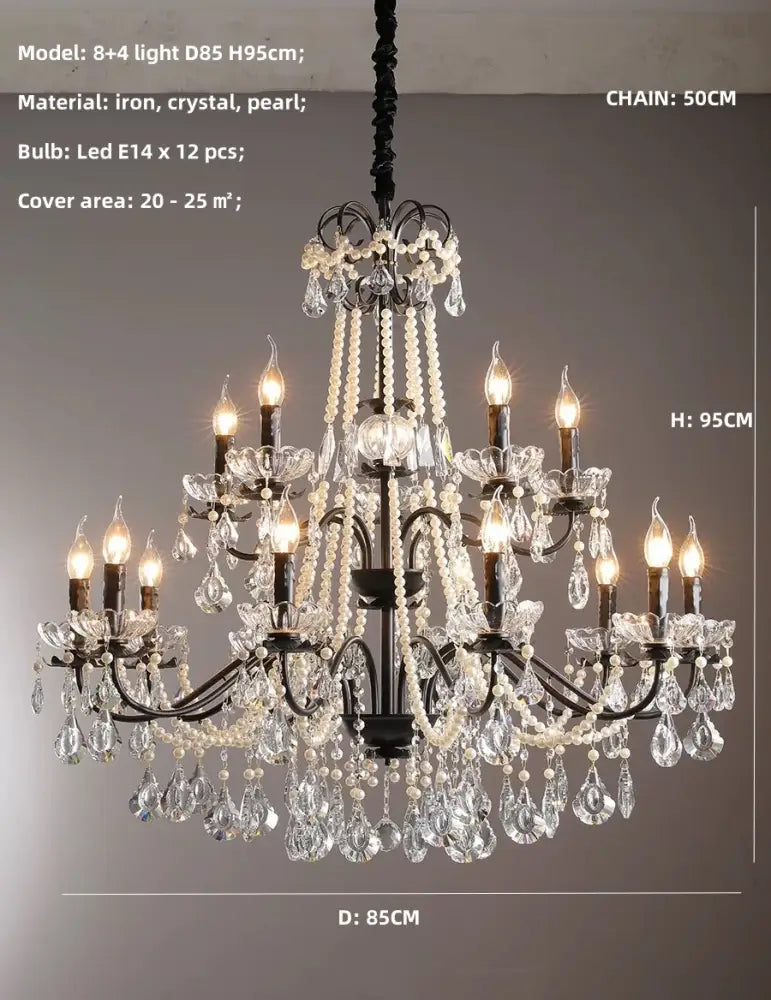 Black crystal chandelier with pearls foyer pendant light