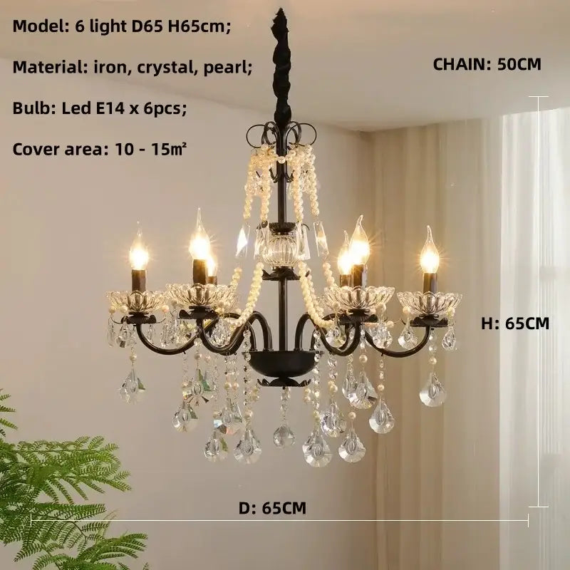Black crystal chandelier with pearls foyer pendant light