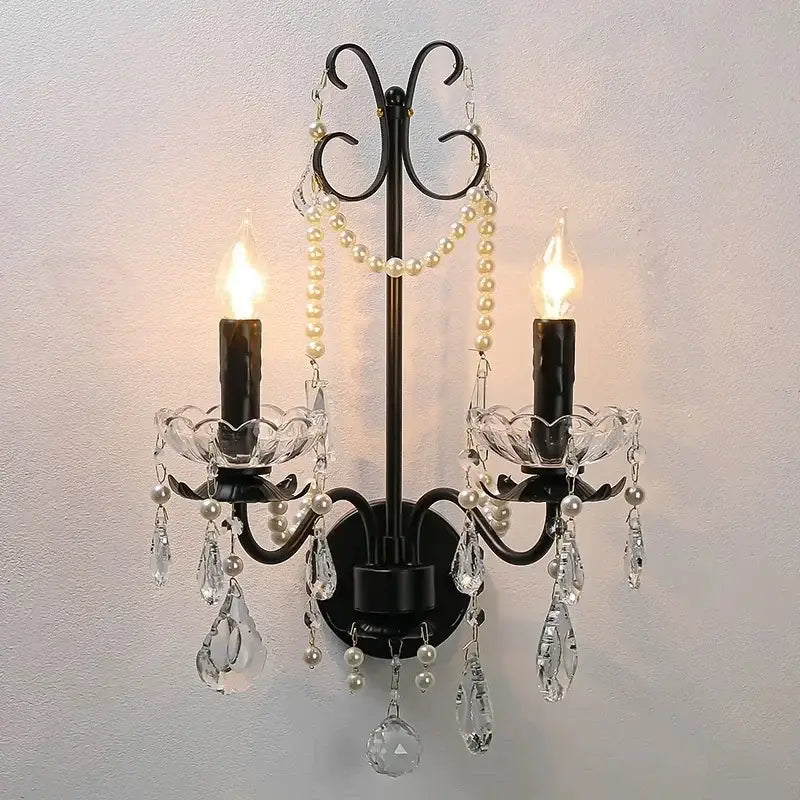 Black crystal chandelier with pearls foyer pendant light