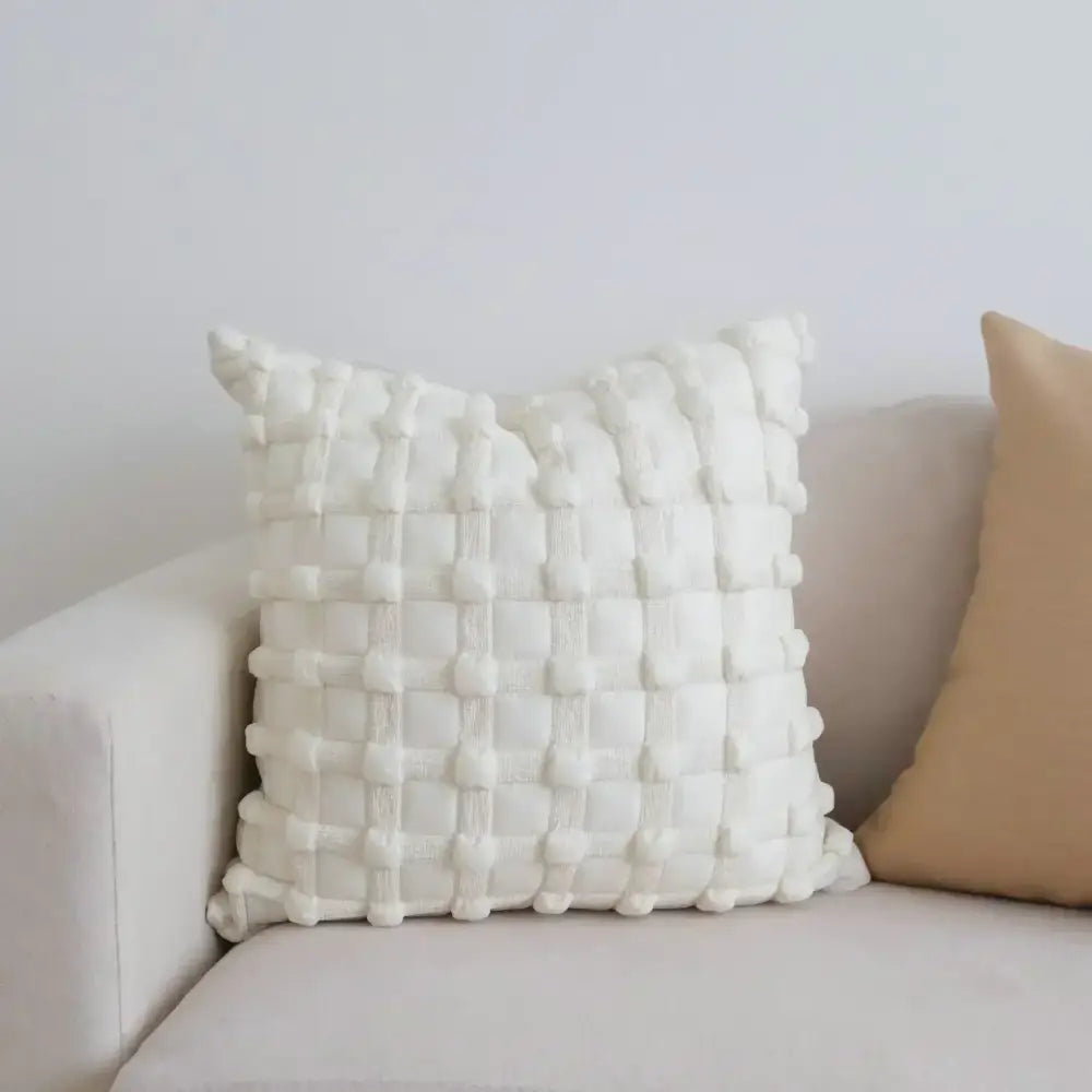 Black dot bubble quilted cushion cover bedroom pom pom decor