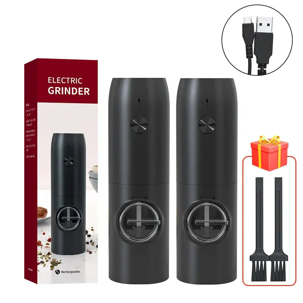 Black electric salt pepper grinder set kitchen usb rechargeable