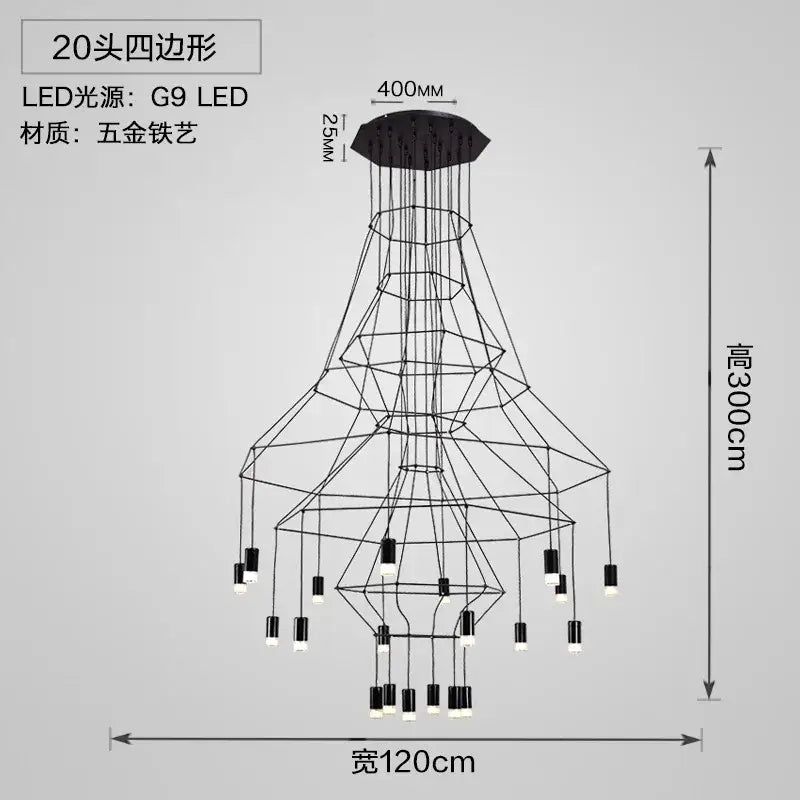 Black geometric designer nordic ceiling chandelier living room light