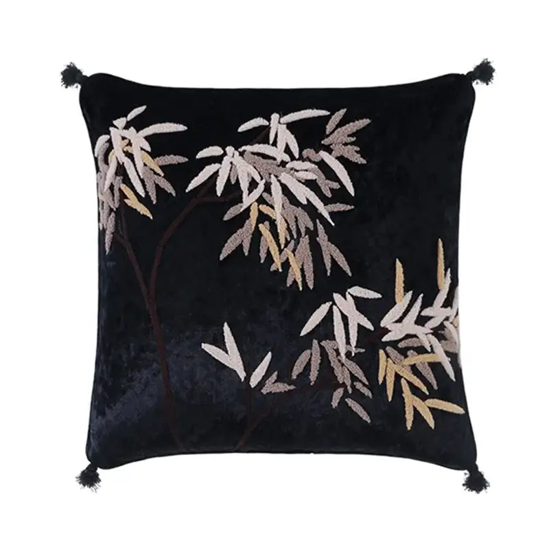 Black & gold bamboo leaves embroidery bolster pillow covers bedroom