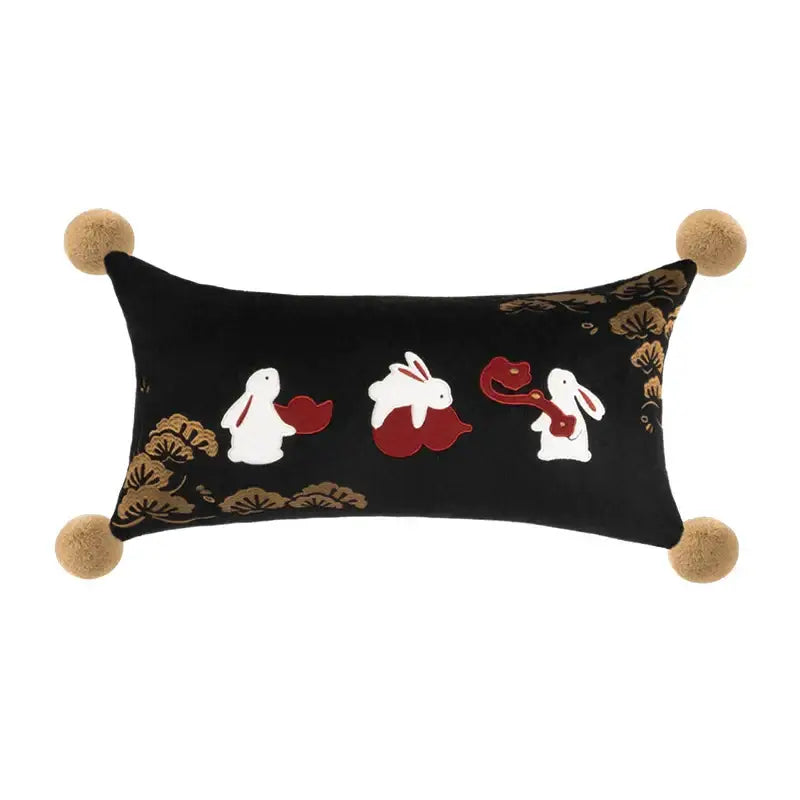 Black & gold bamboo leaves embroidery bolster pillow covers bedroom