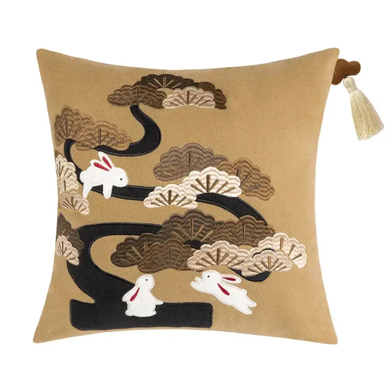 Black & gold bamboo leaves embroidery bolster pillow covers bedroom