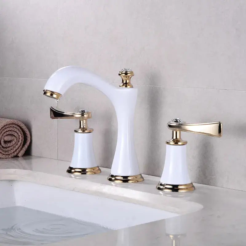 Black & gold crystal waterfall brass bathroom sink faucets