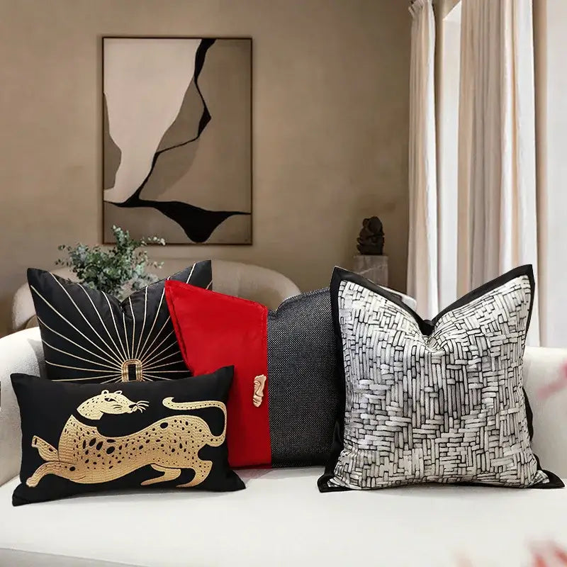 Black & gold leopard embroidery pillow covers living room decor