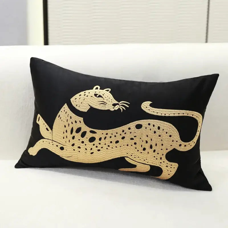 Black & gold leopard embroidery pillow covers living room decor