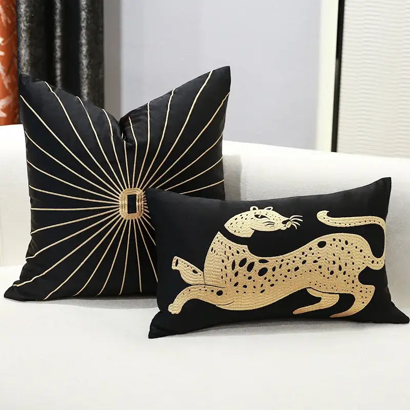 Black & gold leopard embroidery pillow covers living room decor