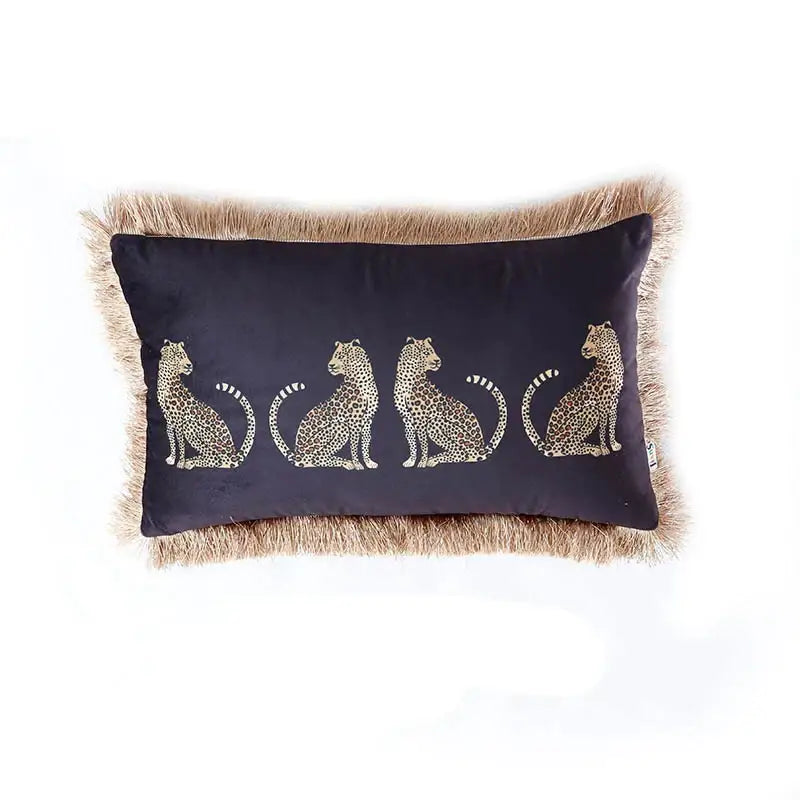 Black & gold leopard print throw pillow cover living room tassels