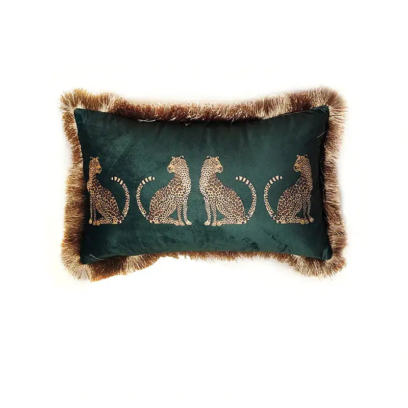 Black & gold leopard print throw pillow cover living room tassels