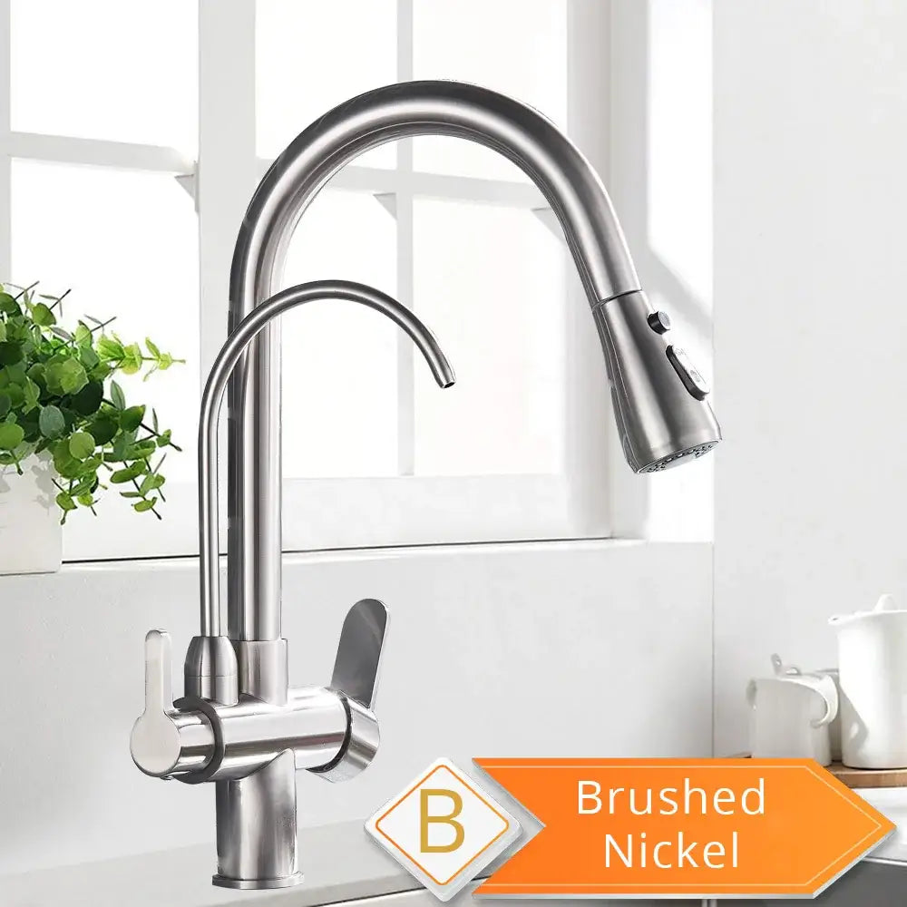Black & golden pull out filter kitchen faucet with water filter