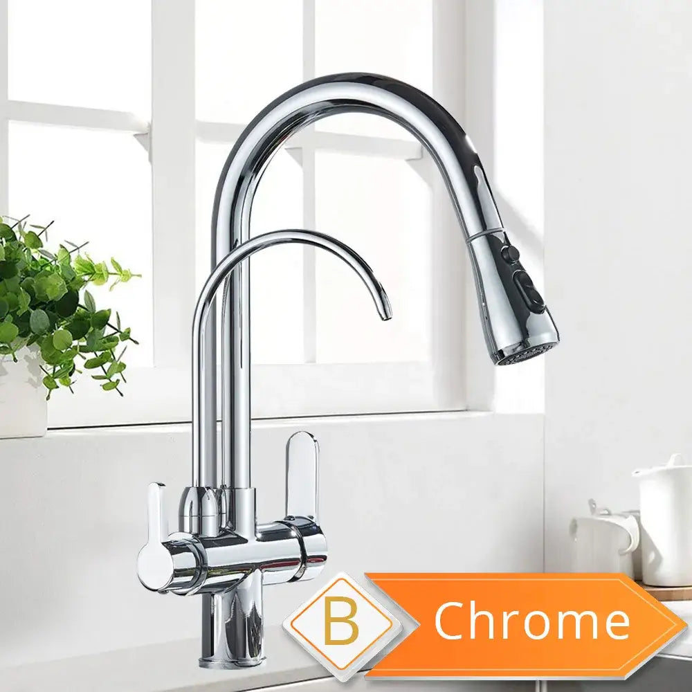 Black & golden pull out filter kitchen faucet with water filter