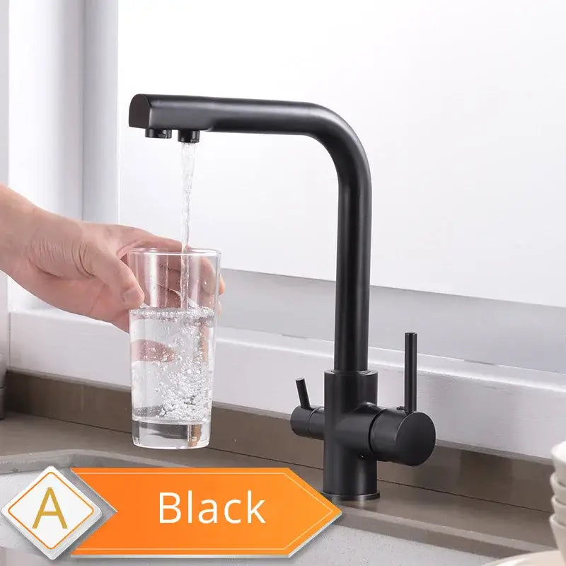 Black & golden pull out filter kitchen faucet with water filter