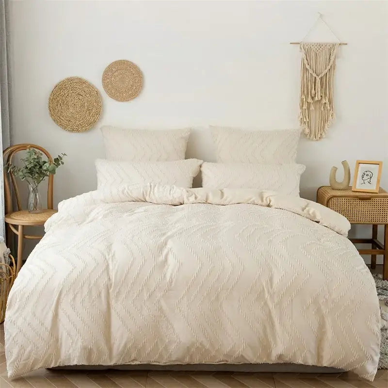 Black & gray zigzag stripe flower cut duvet cover bedroom set