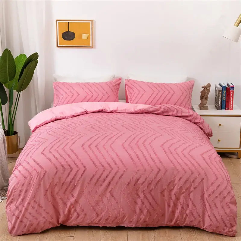 Black & gray zigzag stripe flower cut duvet cover bedroom set