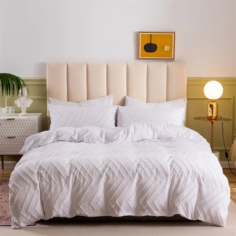 Black & gray zigzag stripe flower cut duvet cover bedroom set