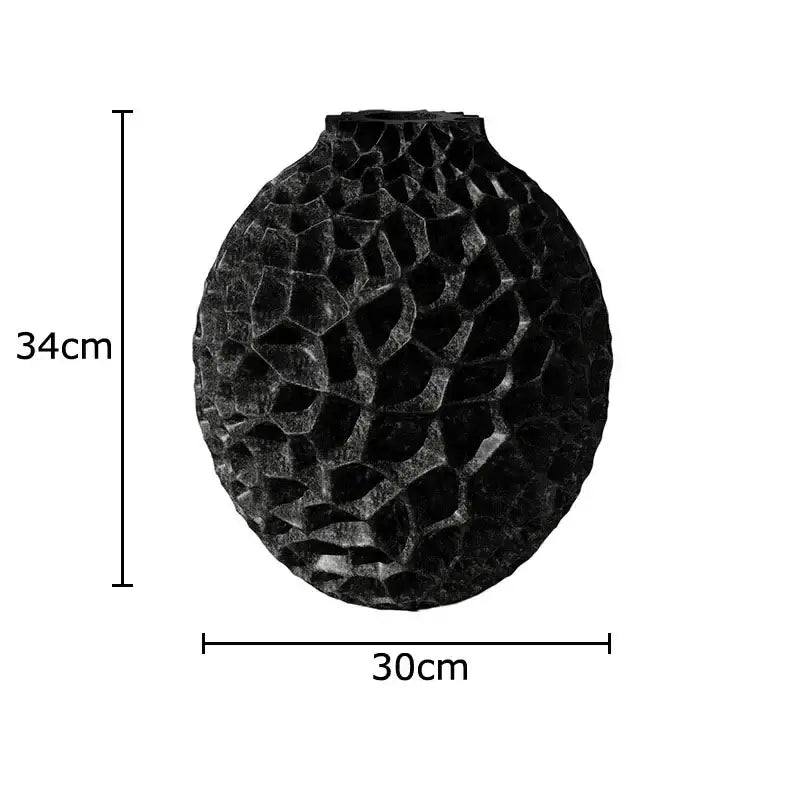 Black honeycomb texture ceramic vase living room artificial flower arrangement