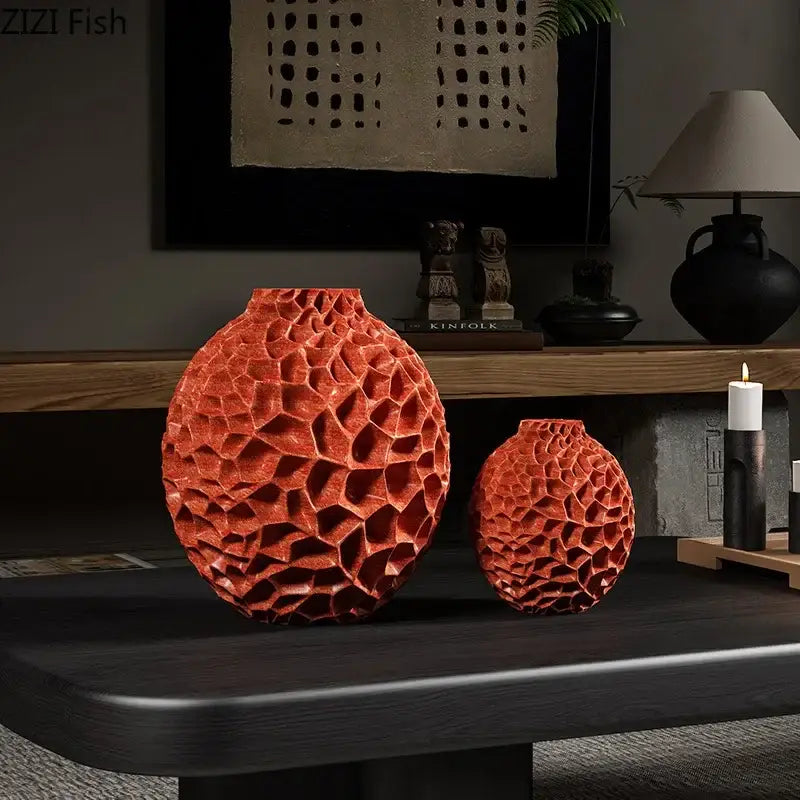 Black honeycomb texture ceramic vase living room artificial flower arrangement