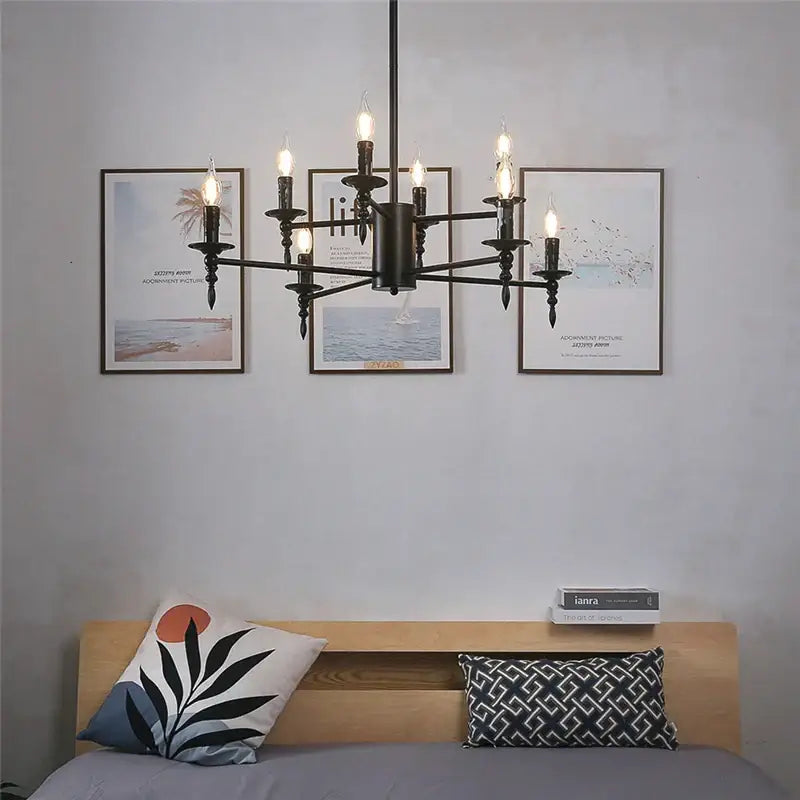 Black iron art candle chandelier pendant light for living room