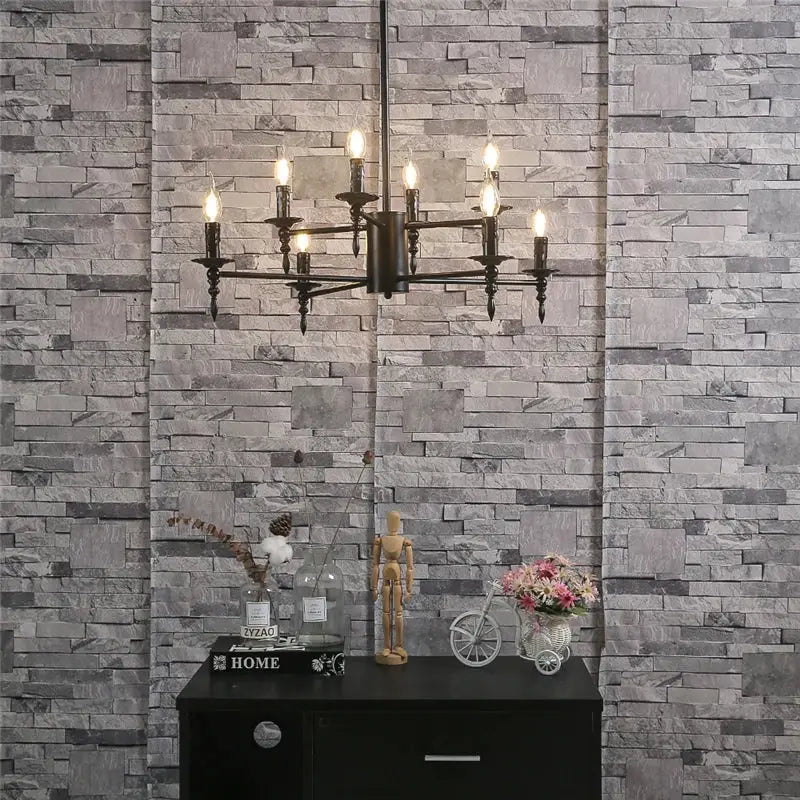 Black iron art candle chandelier pendant light for living room