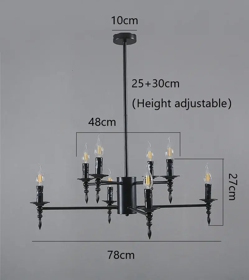 Black iron art candle chandelier pendant light for living room