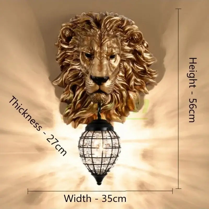 Black lion head wall lamp with glass globe for living room