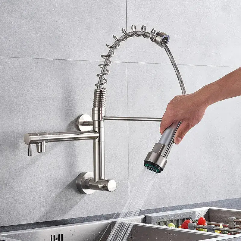 Black matte dual spout kitchen faucet with flexible hose