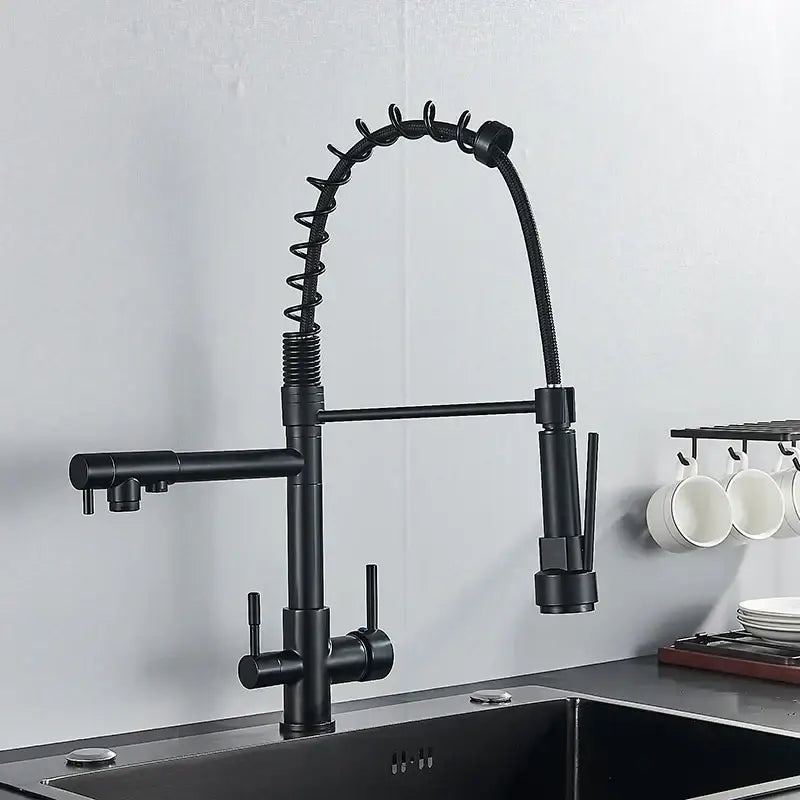 Black matte flexible gooseneck water filter faucet kitchen mixer
