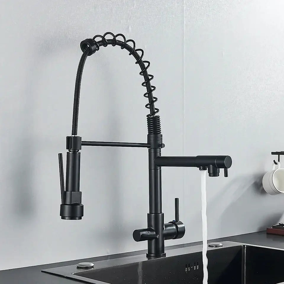 Black matte flexible gooseneck water filter faucet kitchen mixer