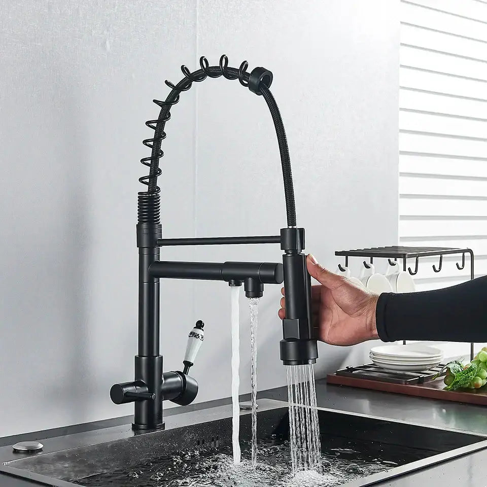 Black matte flexible gooseneck water filter faucet kitchen mixer
