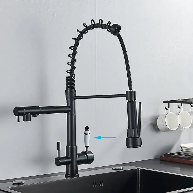 Black matte flexible gooseneck water filter faucet kitchen mixer