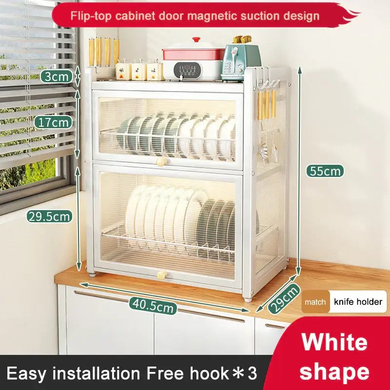 Black mesh double layer dish drying rack kitchen storage with drawers