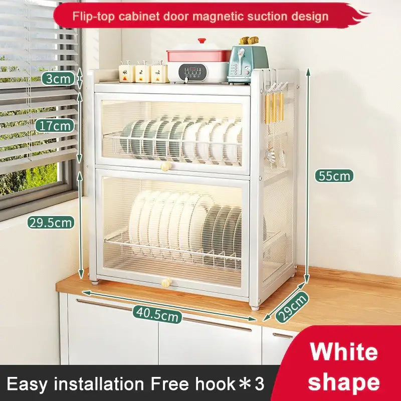 Black mesh double layer dish drying rack kitchen storage with drawers