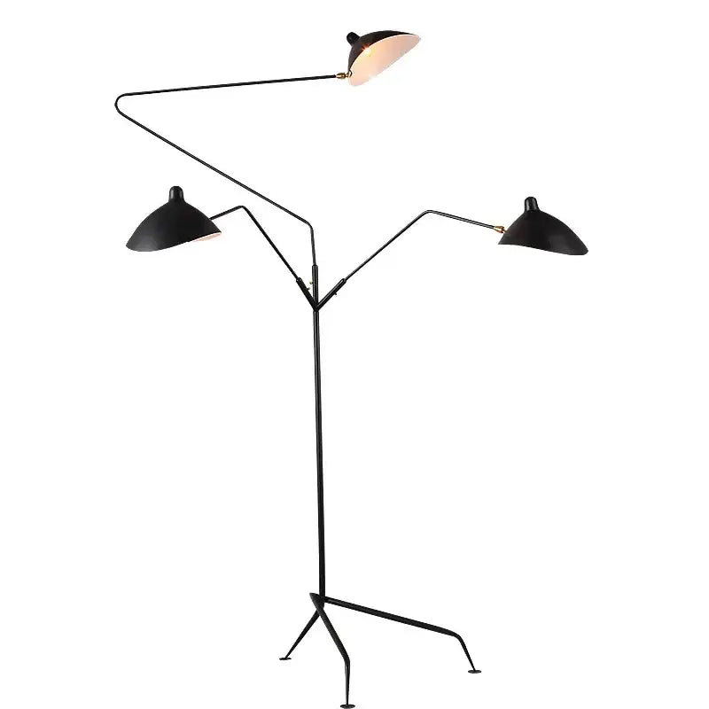 Black metal 3-arm floor lamp for living room with adjustable shades