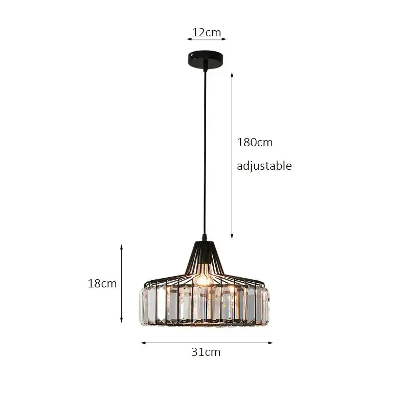 Black metal crystal kitchen pendant lamp with clear prisms