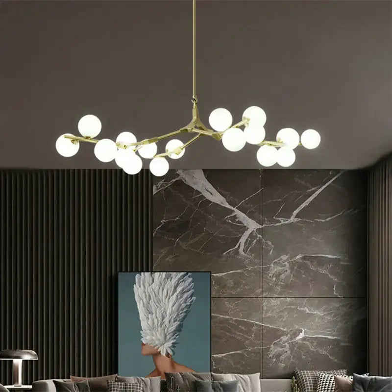 Black metal glass ball led chandelier for living room