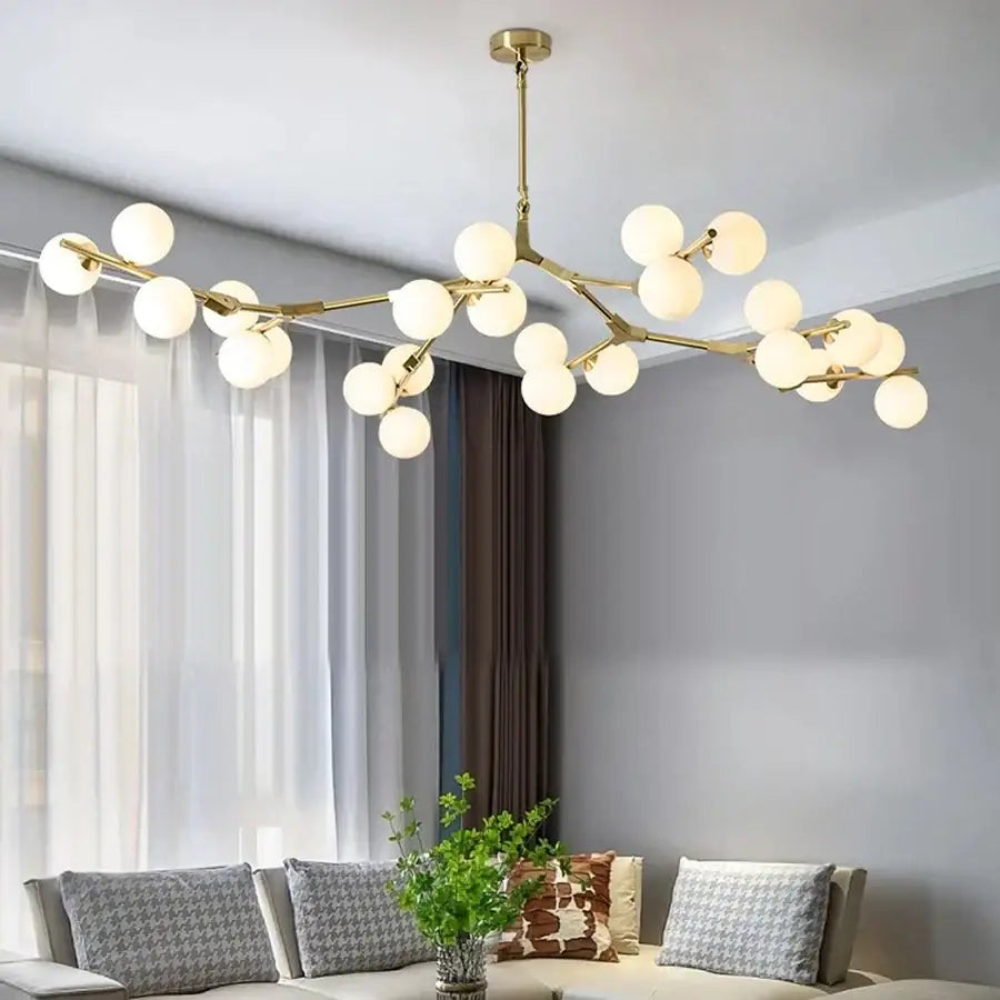 Black metal glass ball led chandelier for living room